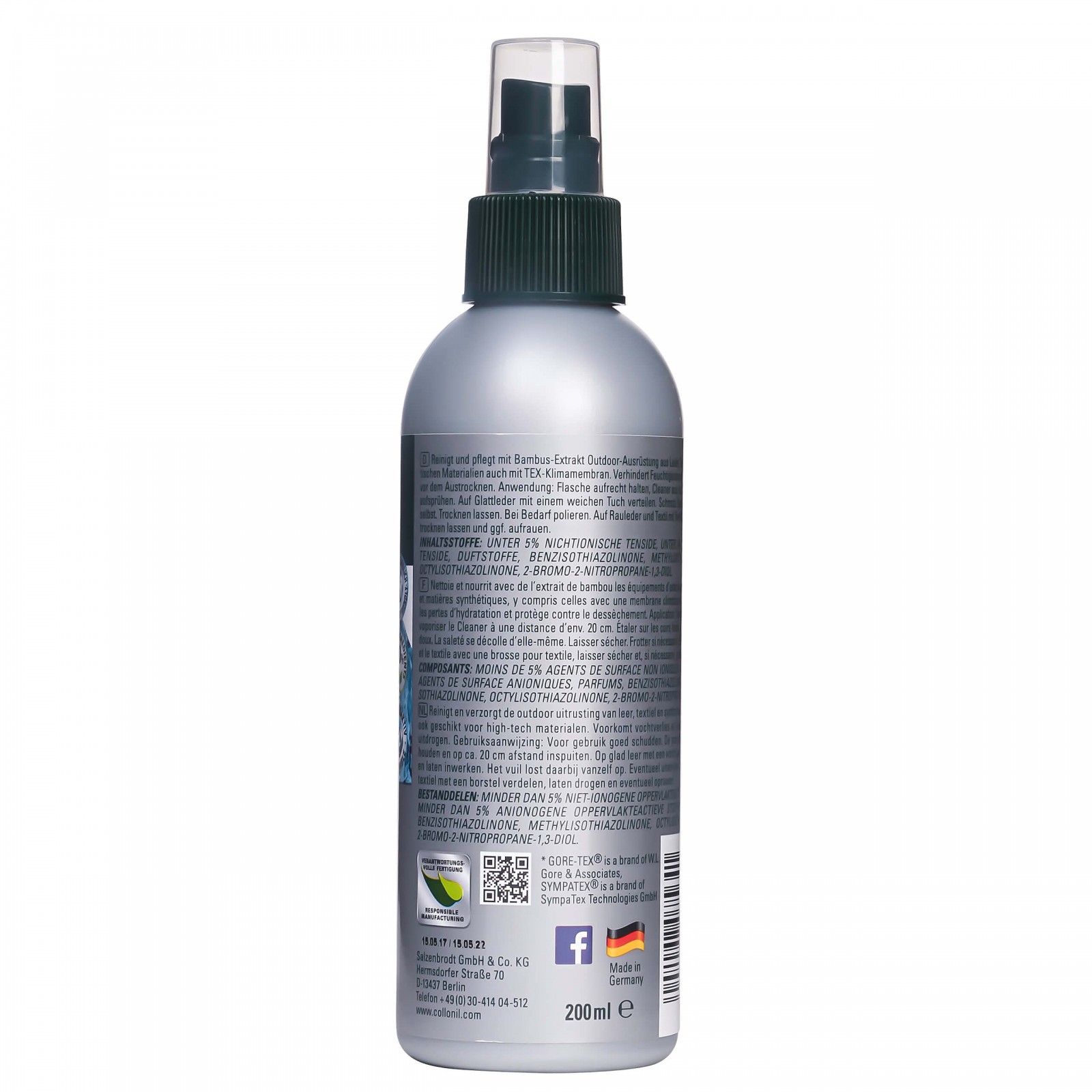 Collonil Active Cleaner 200 ml | Reiniger voor outdooruitrusting achterkant
