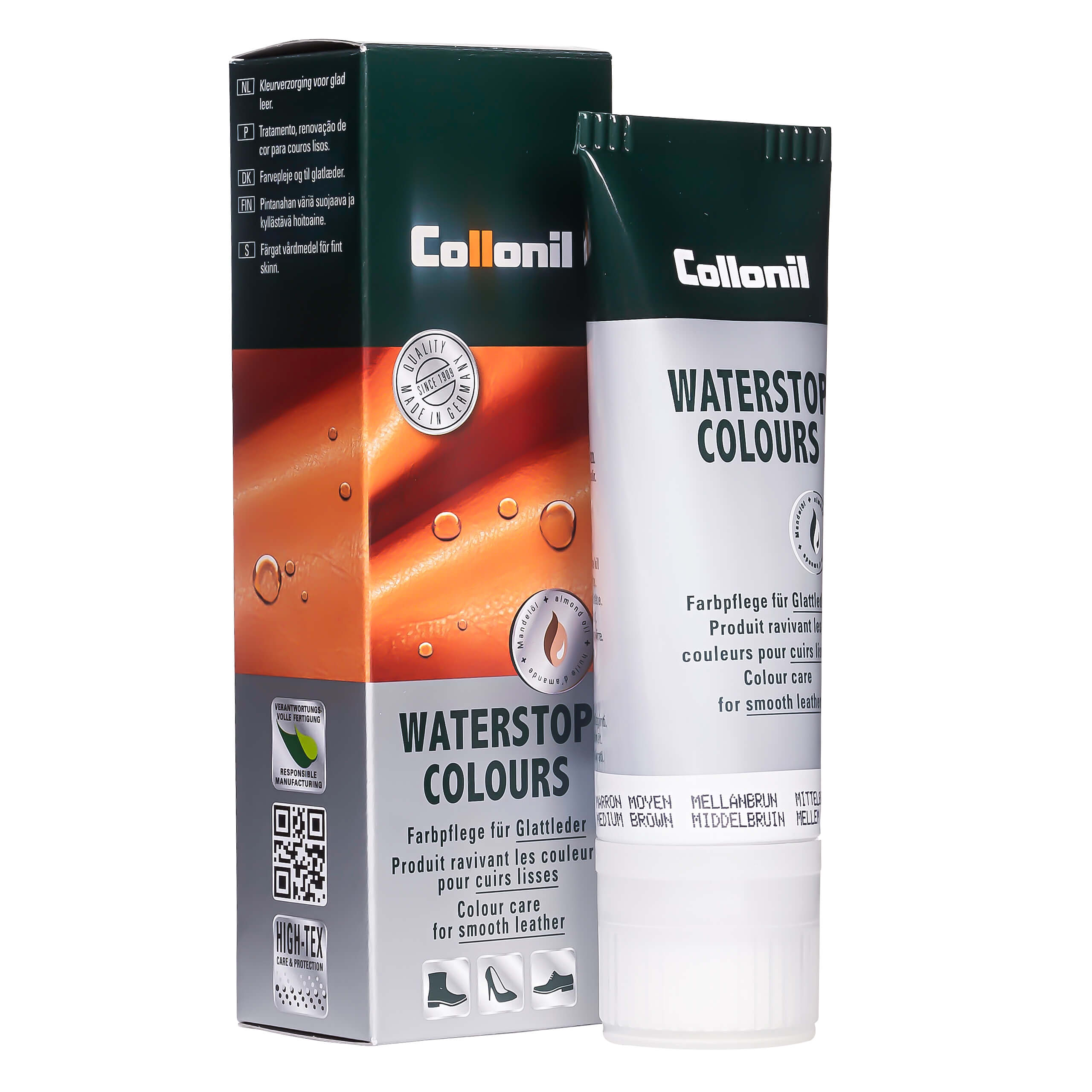 Collonil Waterstop Colours | Impregneer wax voor glad leer middenbruin verpakking