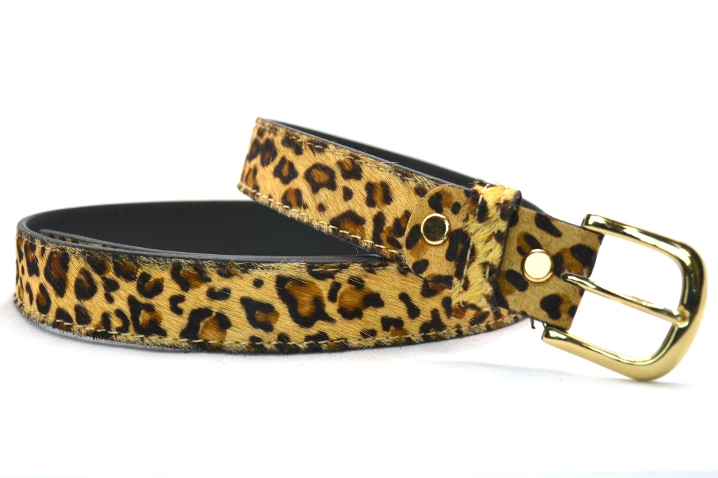 Timbelt Take It leren riem 3 cm | Koeienhuid vacht 30495 Panter nikkelvrij detail
