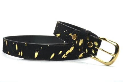 Timbelt Take It leren riem 3 cm | Koeienhuid vacht 30497 Koeprint - Goud/Zwart gesp