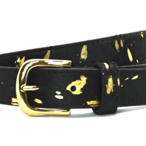 Timbelt Take It leren riem 3 cm | Koeienhuid vacht 30497 Koeprint - Goud/Zwart nikkelvrij voorkant