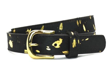 Timbelt Take It leren riem 3 cm | Koeienhuid vacht 30497 Koeprint - Goud/Zwart nikkelvrij voorkant