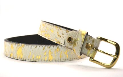 Timbelt Take It leren riem 3 cm | Koeienhuid vacht 30498 Koeprint - Goud/Wit nikkelvrij gesp