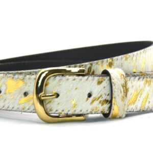 Timbelt Take It leren riem 3 cm | Koeienhuid vacht 30498 Koeprint - Goud/Wit nikkelvrij voorkant