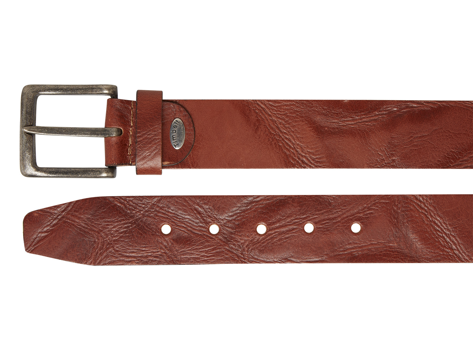 Timbelt Vegas leren riem 4,5 cm | Italiaans volnerfleer 418 - Cognac nikkelvrij detail