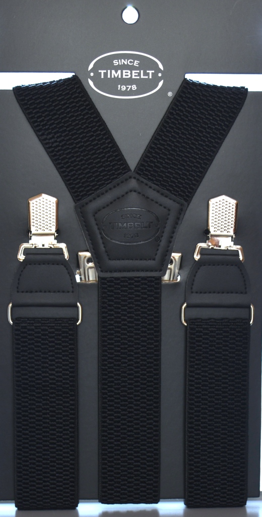 Timbelt bretels met clips - Zwart elastisch voorkant