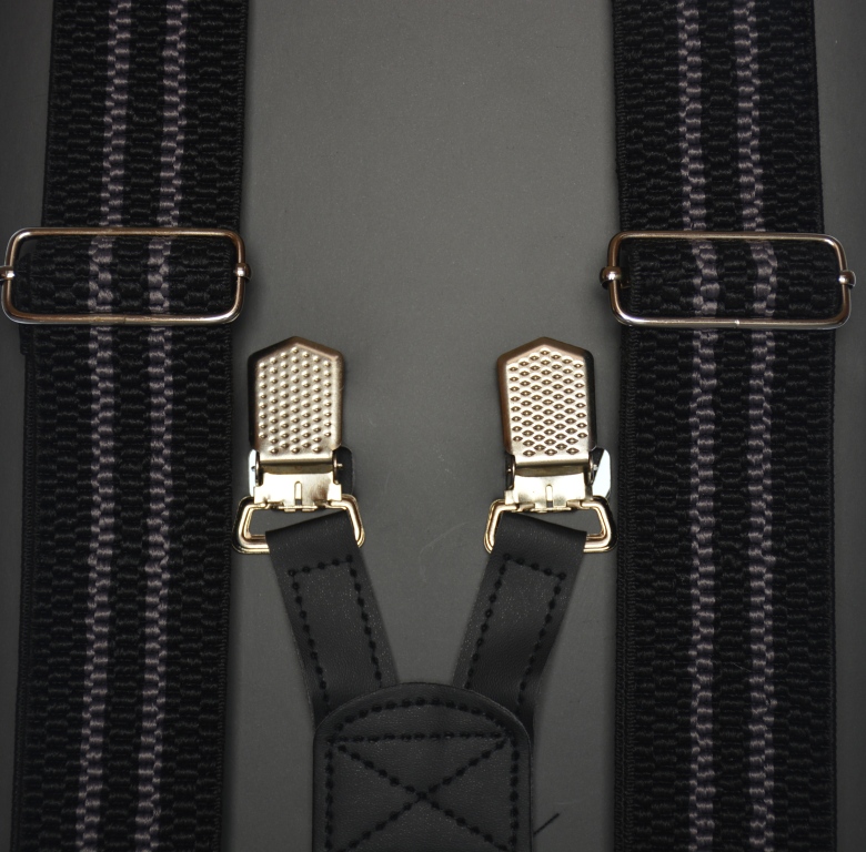 Timbelt bretels met clips | Verstelbaar 120 cm zwart/grijze strepen clips