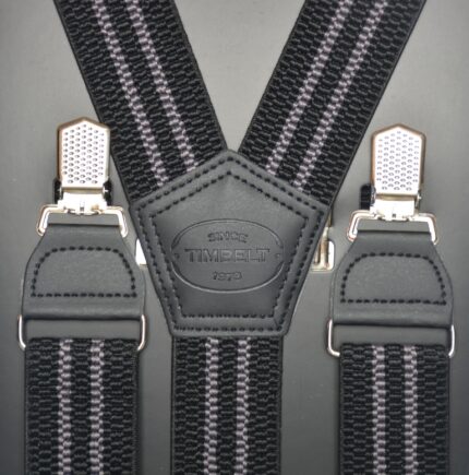 Timbelt bretels met clips | Verstelbaar 120 cm zwart/grijze strepen detail
