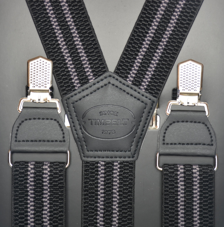 Timbelt bretels met clips | Verstelbaar 120 cm zwart/grijze strepen detail