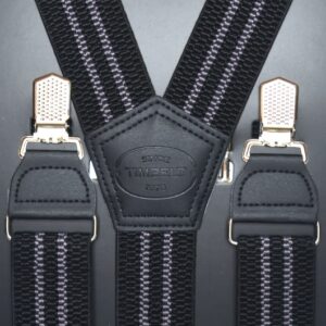 Timbelt bretels met clips | Verstelbaar 120 cm zwart/grijze strepen voorkant