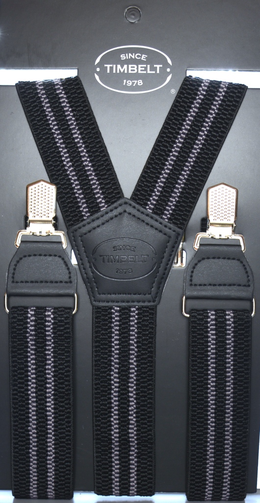 Timbelt bretels met clips | Verstelbaar 120 cm zwart/grijze strepen voorkant