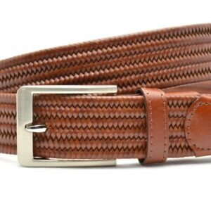 Timbelt elastische leren riem | Comfortabele pasvorm ccv80093 - Cognac voorkant