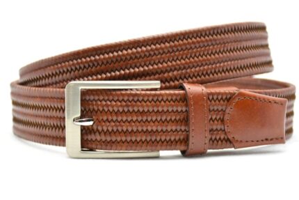 Timbelt elastische leren riem | Comfortabele pasvorm ccv80093 - Cognac voorkant