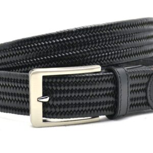 Timbelt elastische leren riem | Comfortabele pasvorm ccv80093 - Zwart nikkelvrij voorkant