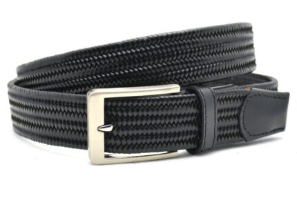 Timbelt elastische leren riem | Comfortabele pasvorm ccv80093 - Zwart nikkelvrij voorkant