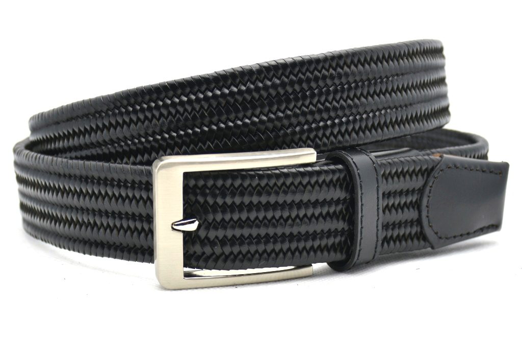 Timbelt elastische leren riem | Comfortabele pasvorm ccv80093 - Zwart nikkelvrij voorkant