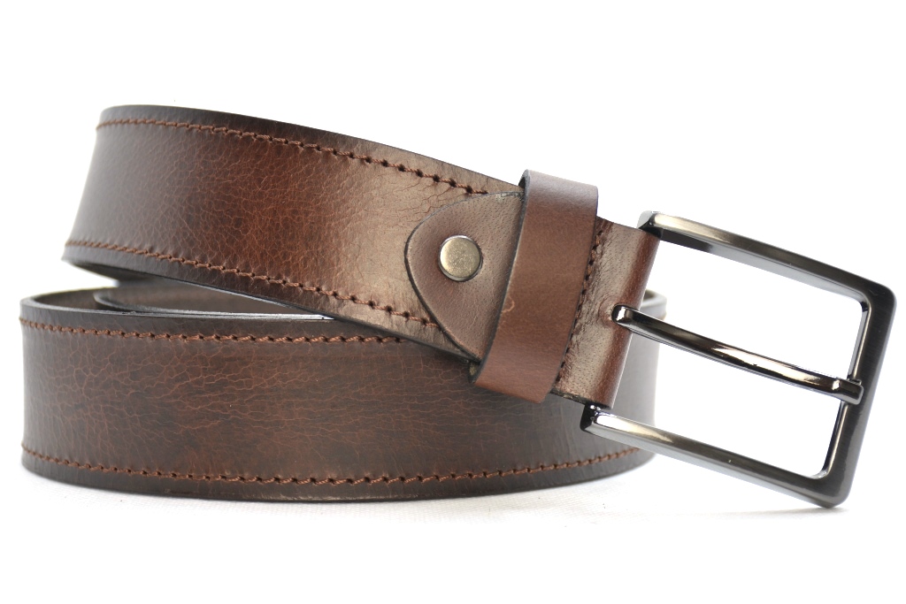 Timbelt heren jeansriem 4 cm | Volnerfleer 040/22 - Bruin nikkelvrije gesp detail