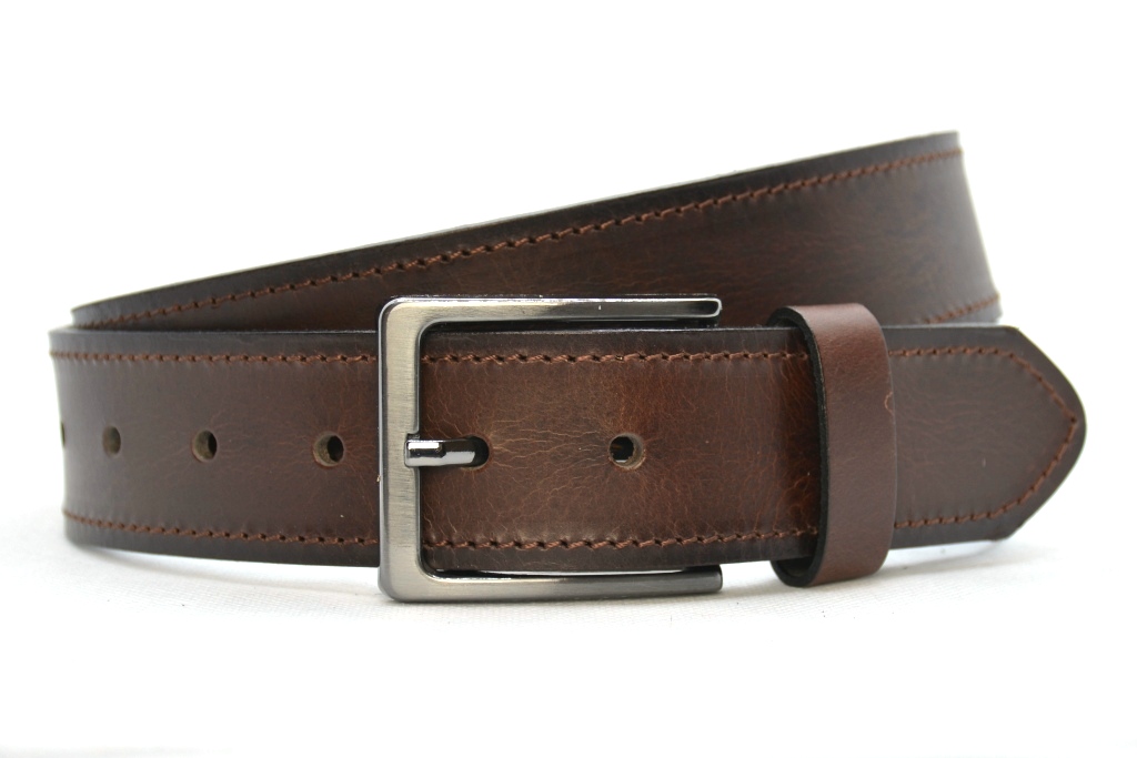 Timbelt heren jeansriem 4 cm | Volnerfleer 040/22 - Bruin nikkelvrije gesp voorkant