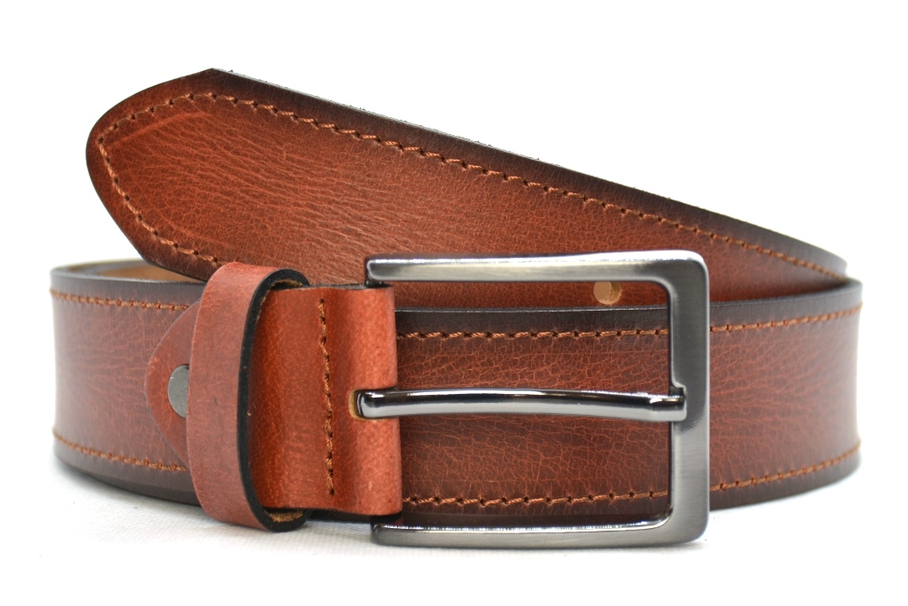 Timbelt heren jeansriem 4 cm | Volnerfleer 040/22 - Cognac nikkelvrije gesp detail