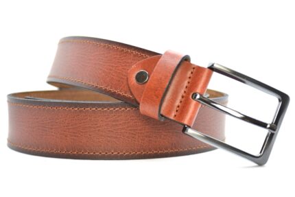 Timbelt heren jeansriem 4 cm | Volnerfleer 040/22 - Cognac nikkelvrije gesp gesp