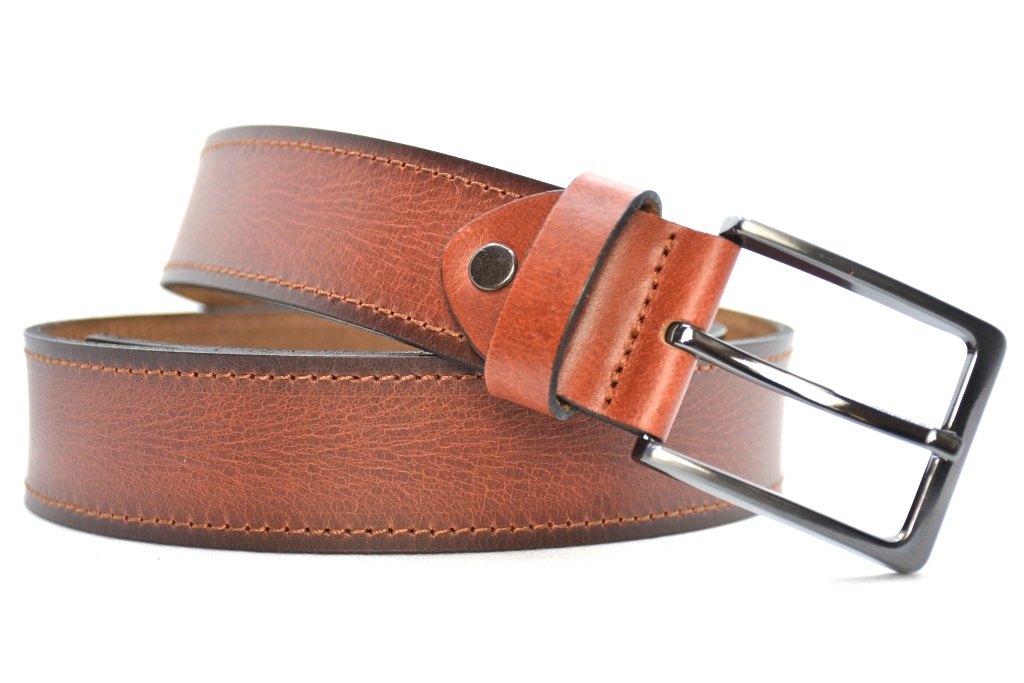 Timbelt heren jeansriem 4 cm | Volnerfleer 040/22 - Cognac nikkelvrije gesp gesp
