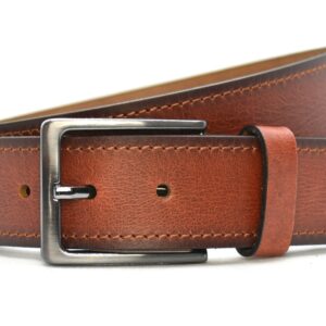 Timbelt heren jeansriem 4 cm | Volnerfleer 040/22 - Cognac nikkelvrije gesp voorkant