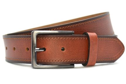 Timbelt heren jeansriem 4 cm | Volnerfleer 040/22 - Cognac nikkelvrije gesp voorkant
