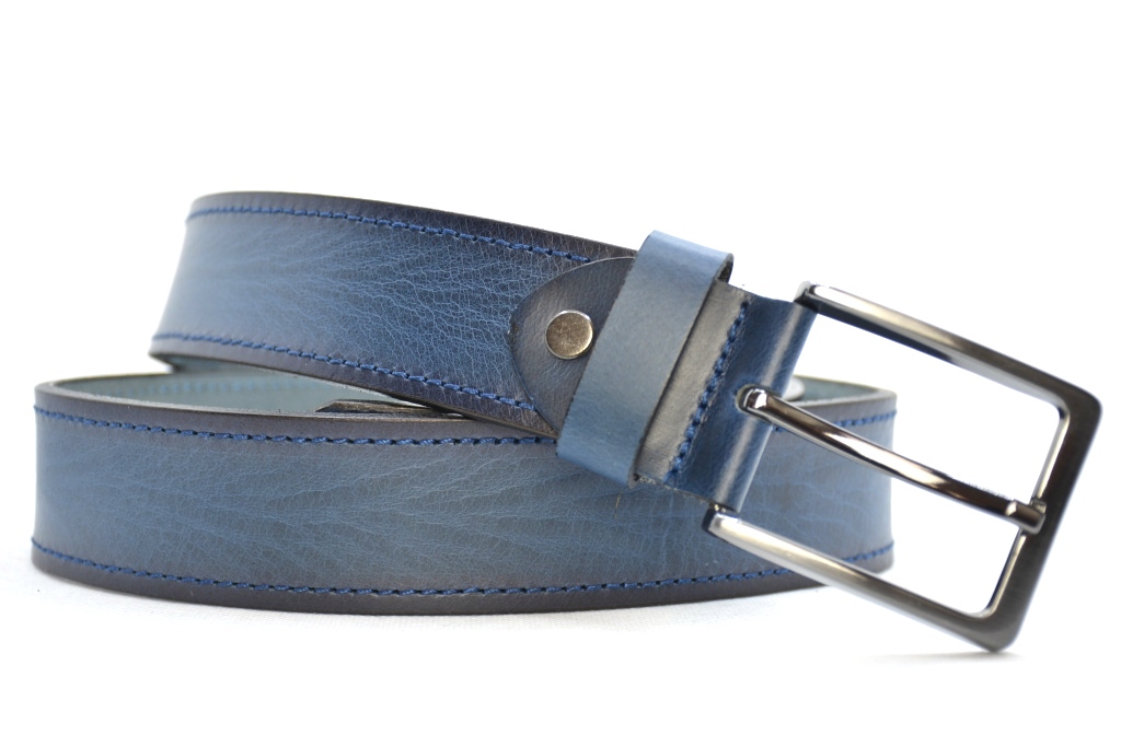 Timbelt heren jeansriem 4 cm | Volnerfleer - Blauw nikkelvrije gesp voorkant