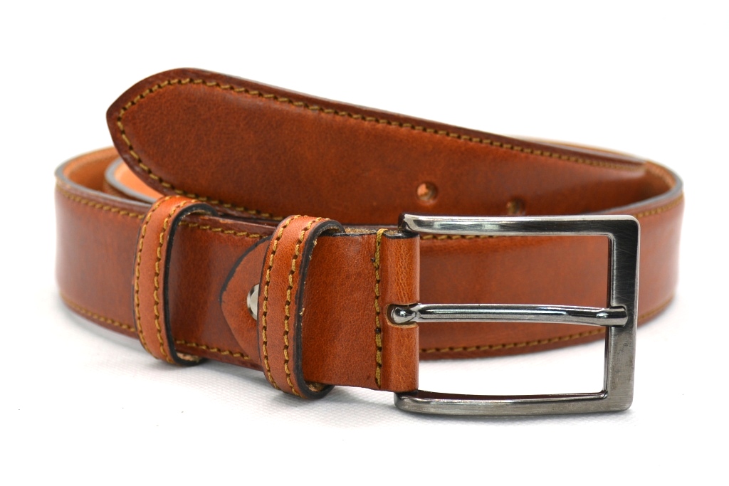 Timbelt heren pantalonriem 3,5 cm | Volnerfleer 35577 - Cognac nikkelvrij detail
