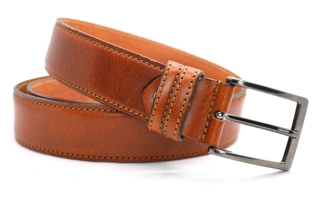 Timbelt heren pantalonriem 3,5 cm | Volnerfleer 35577 - Cognac nikkelvrij gesp