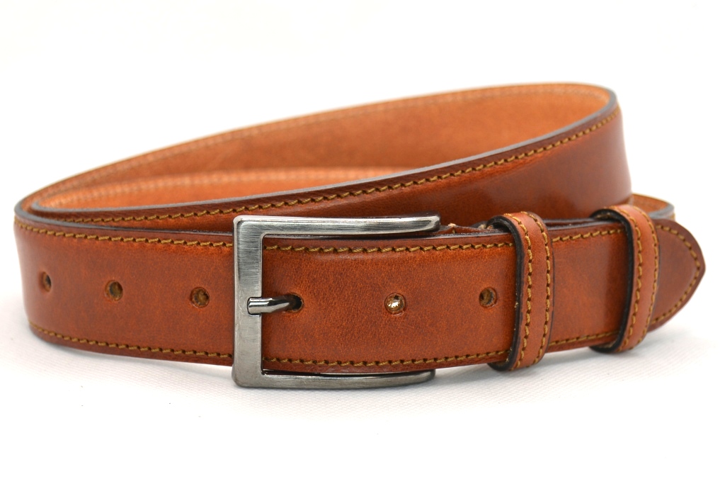 Timbelt heren pantalonriem 3,5 cm | Volnerfleer 35577 - Cognac nikkelvrij voorkant