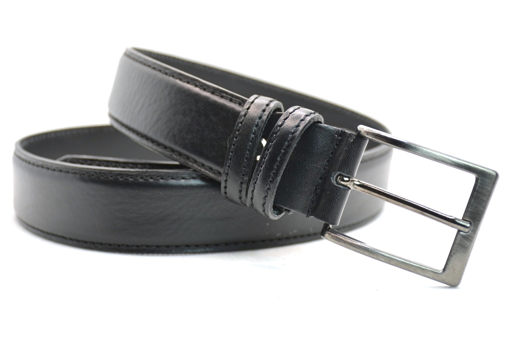 Timbelt heren pantalonriem 3,5 cm | Volnerfleer 35577 - Zwart nikkelvrij detail