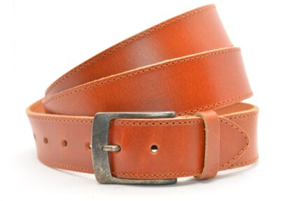 Timbelt leren herenriem XXXL 160 cm | Italiaans volnerfleer 40622 - Cognac nikkelvrij voorkant