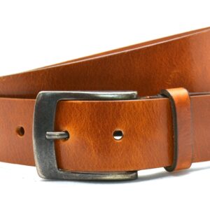 Timbelt volnerf leren riem | Italiaans leer 627 - Cognac nikkelvrij voorkant