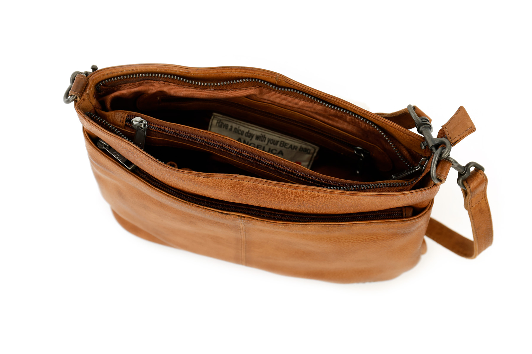 Bear Design Angelica leren schoudertas cognac | CP1536 open