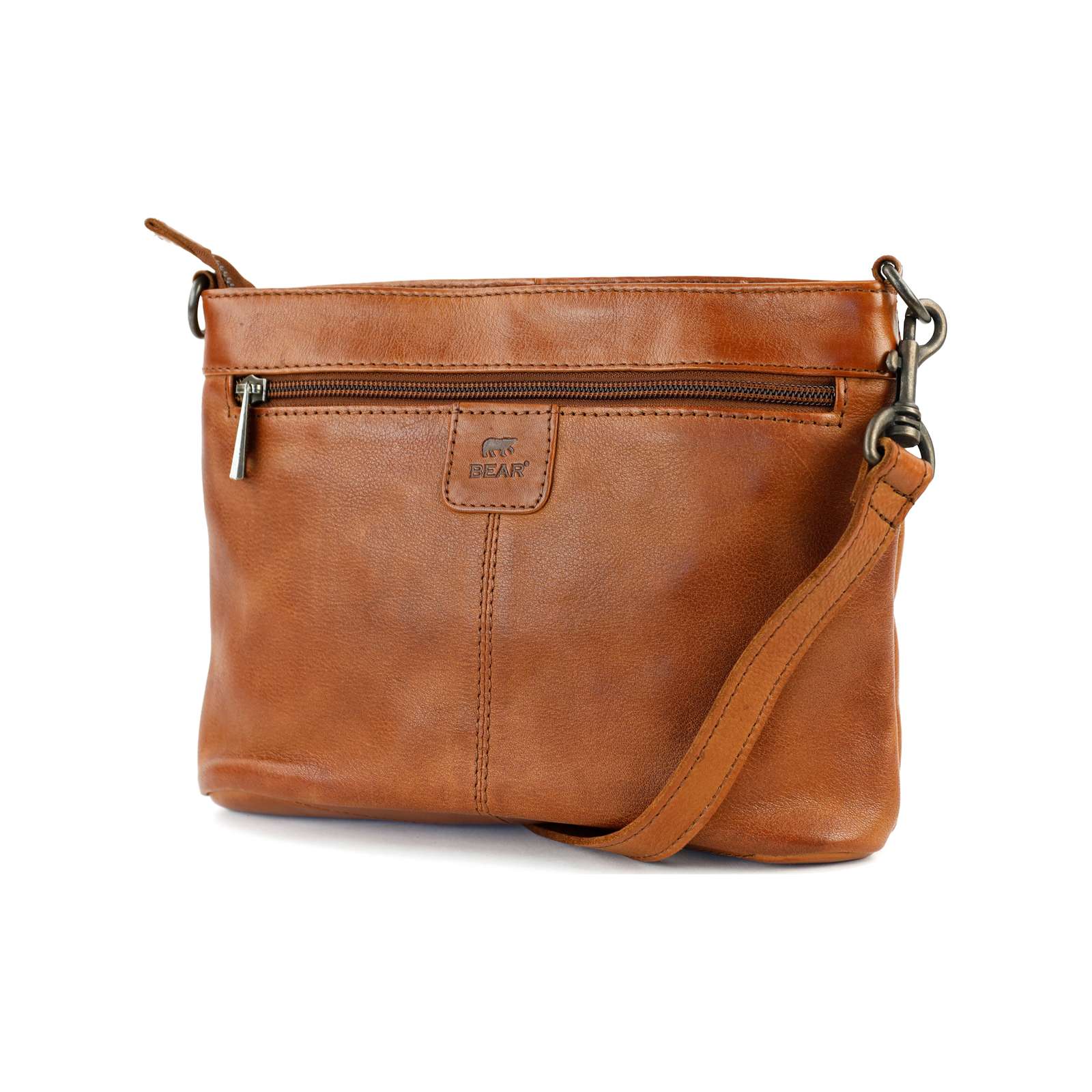Bear Design Ashley leren schoudertas CP1867 (voor- en achtervak met rits) - Cognac - Afbeelding 2