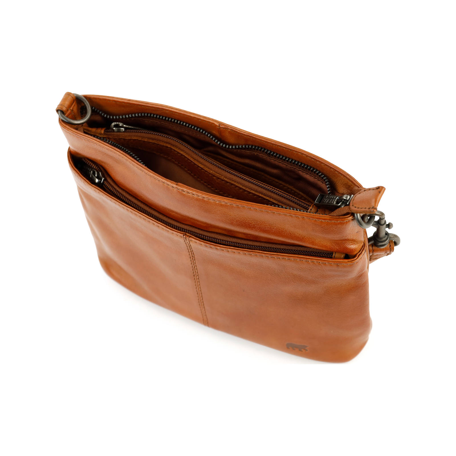 Bear Design Ashley leren schoudertas CP1867 (voor- en achtervak met rits) - Cognac - Afbeelding 3