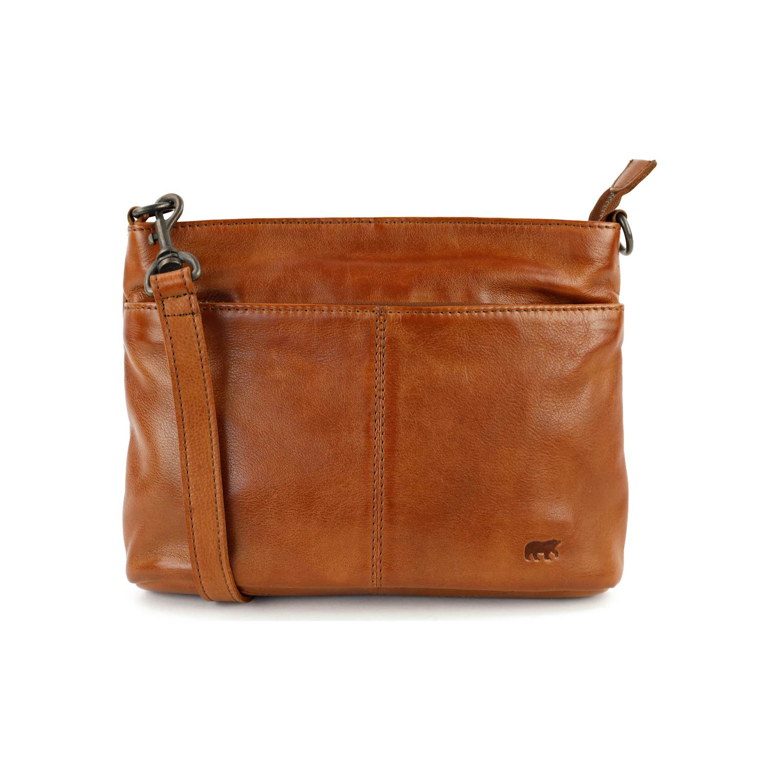 Bear Design Ashley leren schoudertas CP1867 (voor- en achtervak met rits) - Cognac