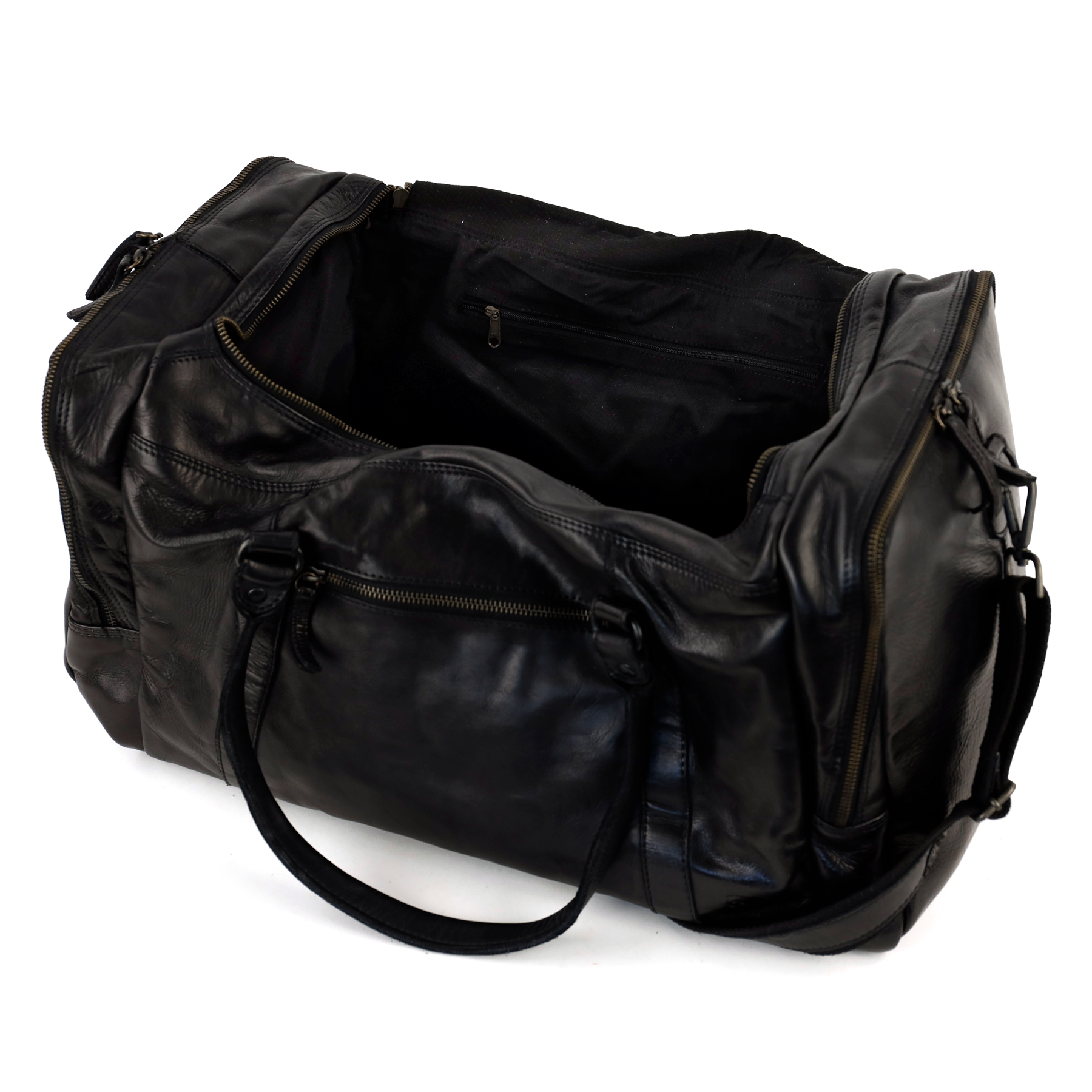 Bear Design Max leren weekendtas zwart | CL32879 open