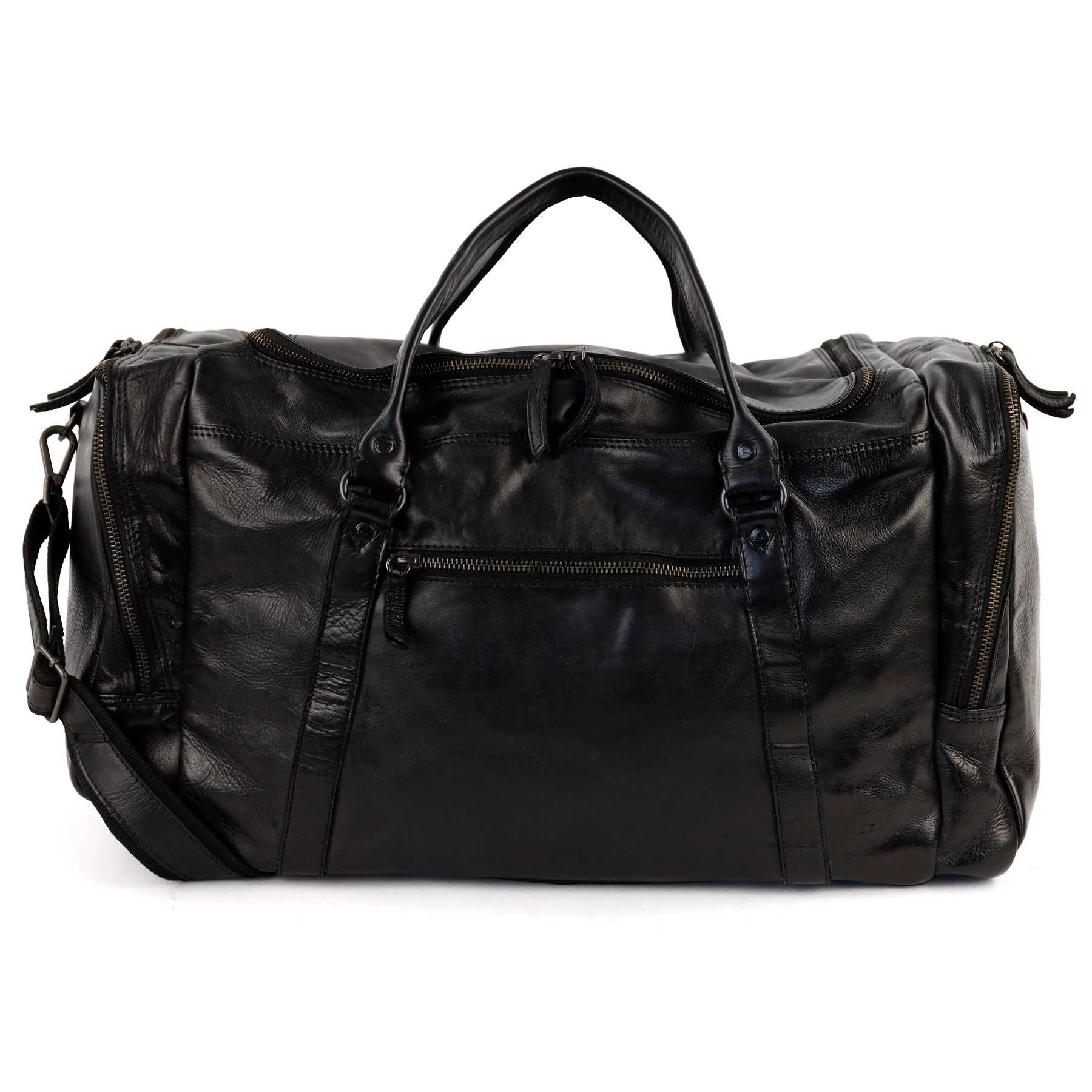 Bear Design Max leren weekendtas zwart | CL32879 voorkant