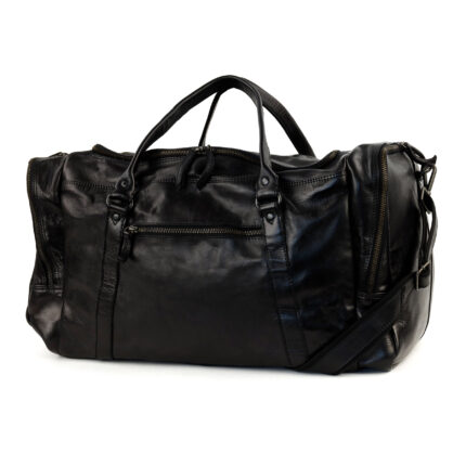 Bear Design Max leren weekendtas zwart | CL32879 zijkant