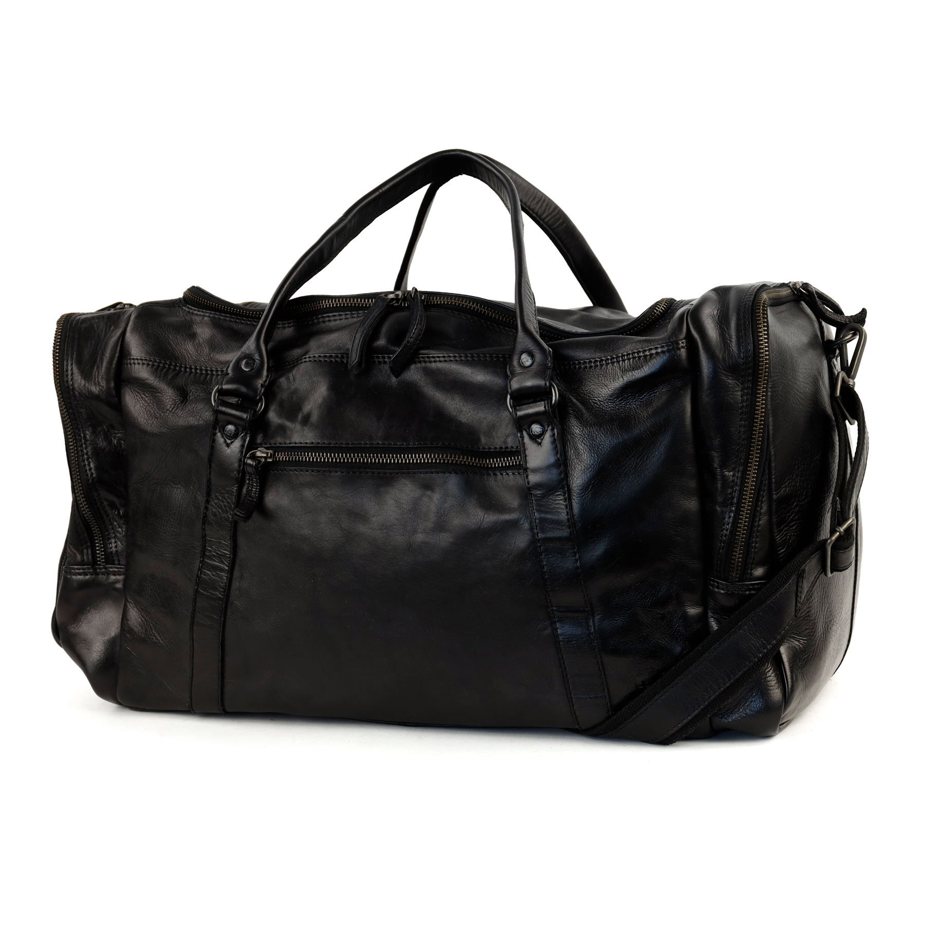 Bear Design Max leren weekendtas zwart | CL32879 zijkant