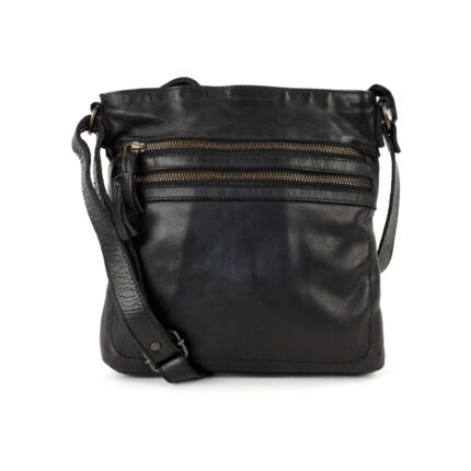 Bear Luna schoudertasje (leren schoudertas / crossbody) - Zwart