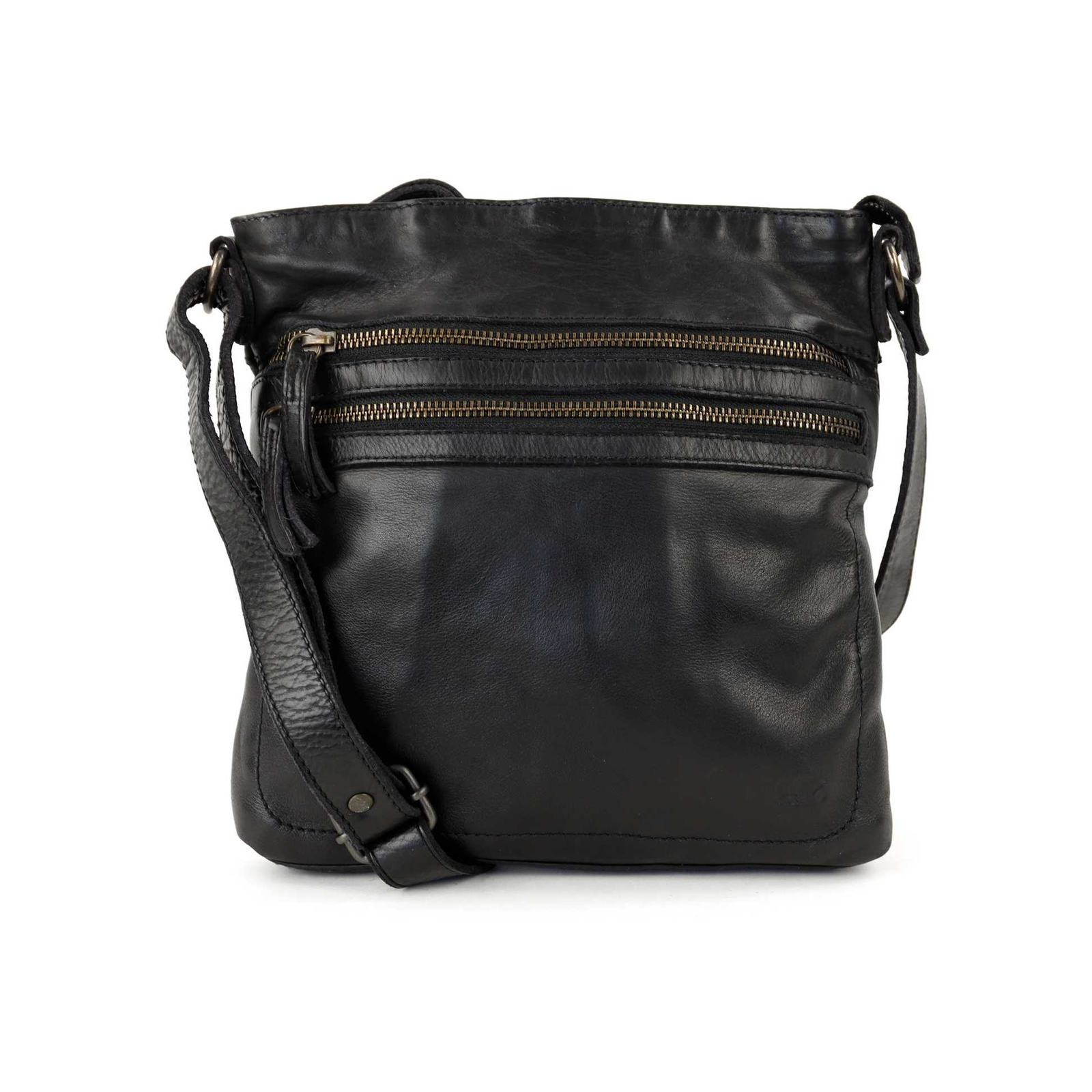 Bear Luna schoudertasje (leren schoudertas / crossbody) - Zwart