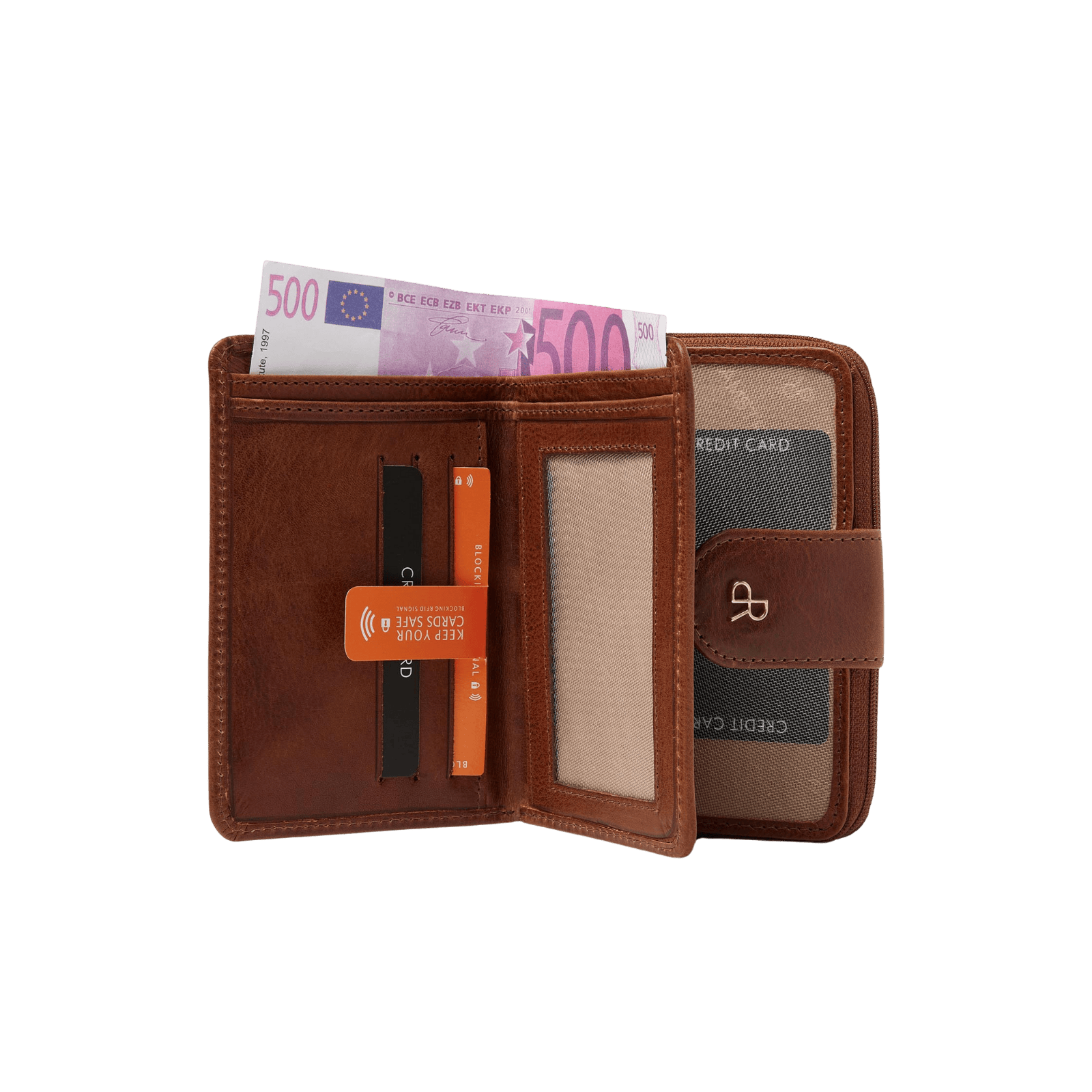 dR Amsterdam 28123 damesportemonnee RFID cognac binnenkant
