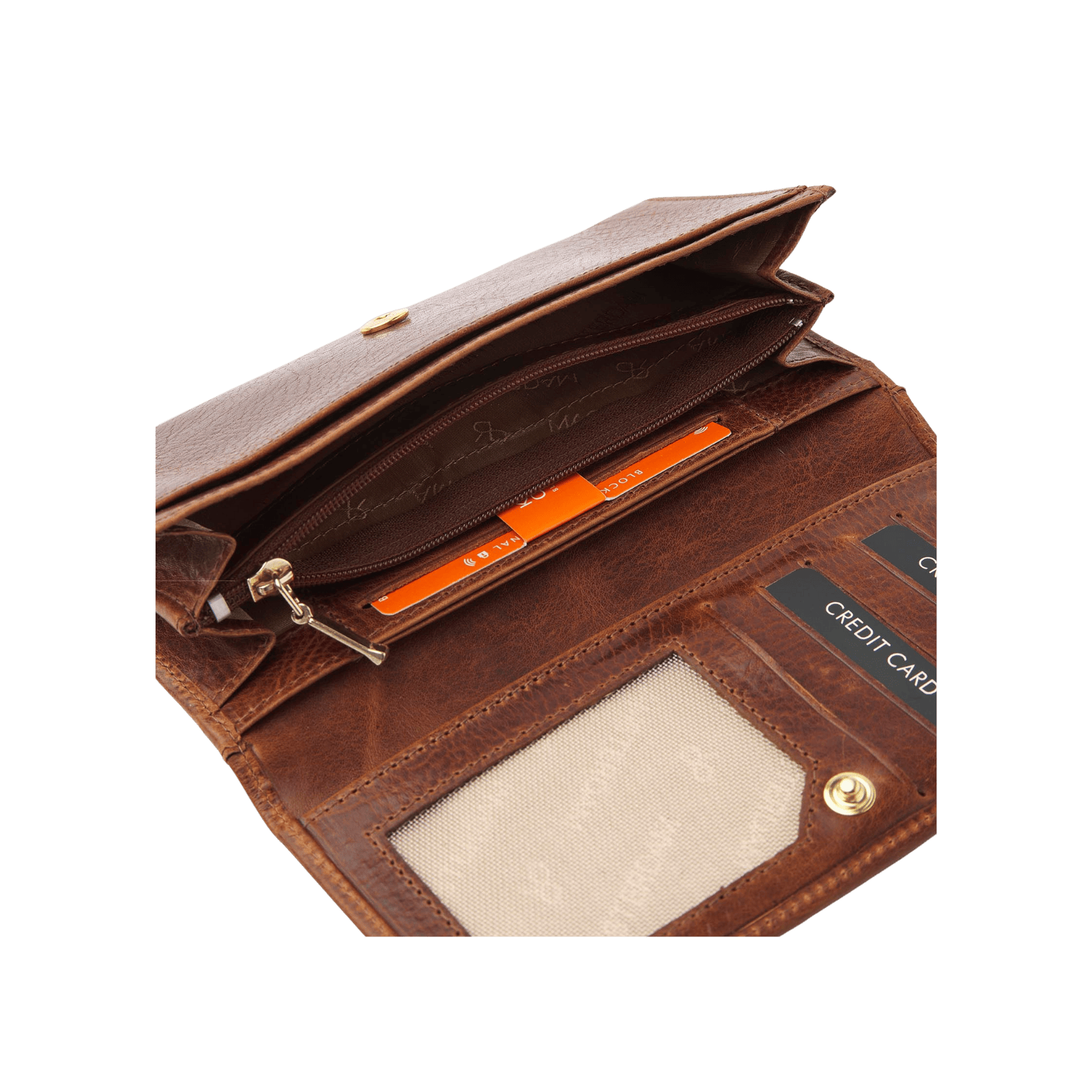 dR Amsterdam 28159 damesportemonnee RFID cognac binnenkant