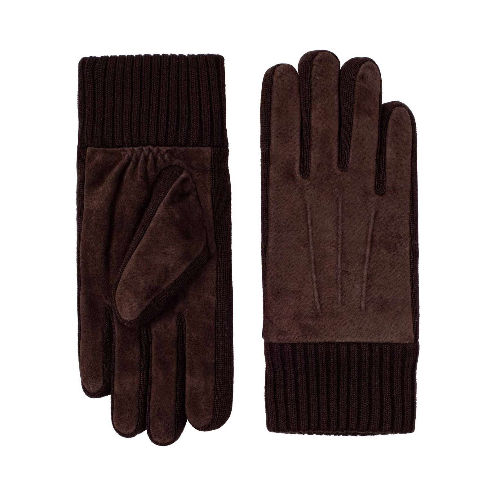 Kessler Stan heren handschoenen (veloursleer met gebreide boord) - Dark Brown - Afbeelding 2