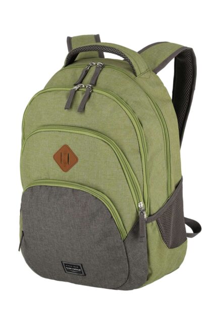 Travelite Basics Backpack Melange | Dagrugzak 96308 80 groen grijs schuin