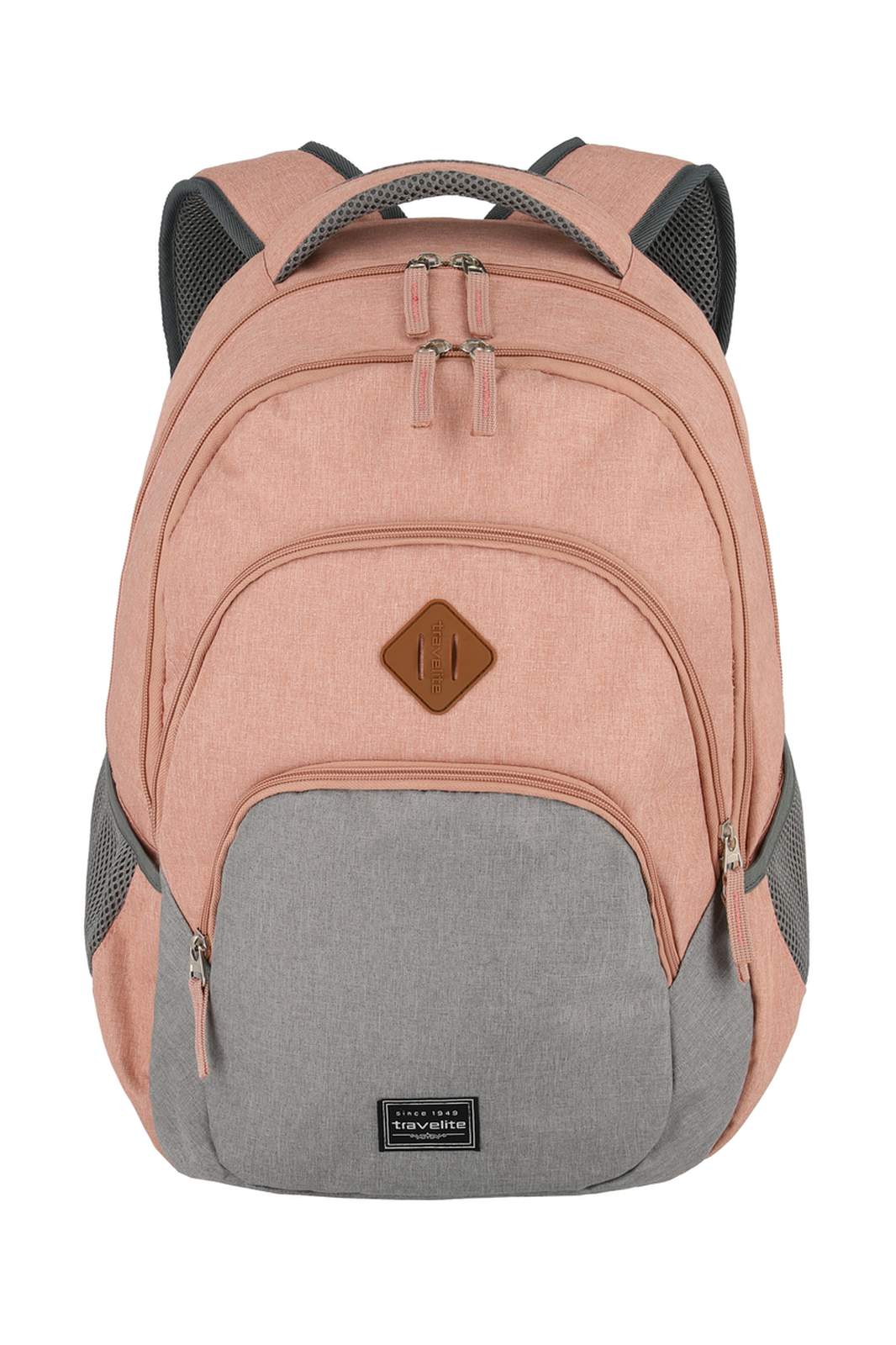 Travelite Basics Backpack Melange | Dagrugzak 96308 17 roze grijs voorkant
