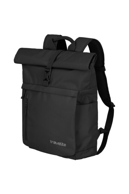 Travelite Basics Rollup Backpack 35 liter 96310 01 zwart schuin